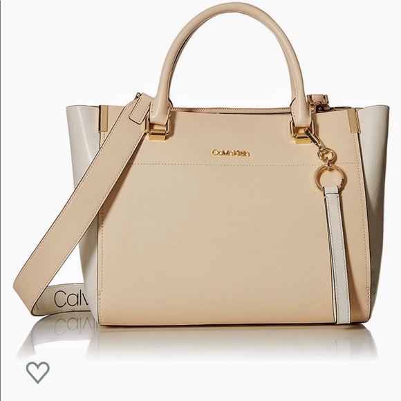 NWT CALVIN KLEIN Leather Bag Raelynn Beige Satchel - Picture 6 of 7